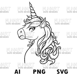 Einhorn Gesicht SVG PNG AI: Digital Cut File