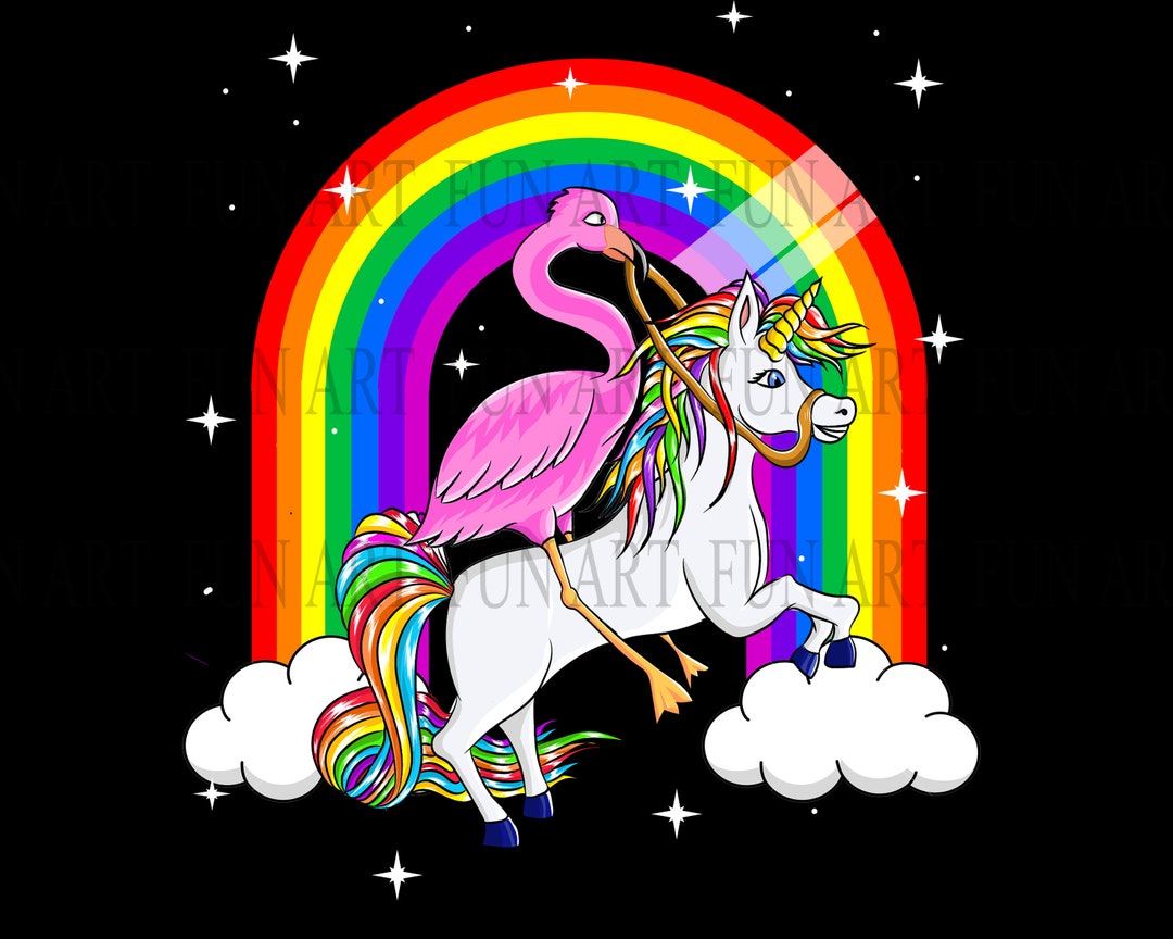 Flamingo Riding Unicorn PNG JPEG - Unicorn Rinbow Unicorn Flamingo ...