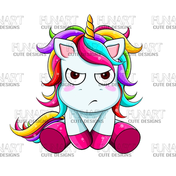 Wütend niedliches Einhorn PNG-Datei, Einhorn Sublimationsdesign, Einhorn digitaler Download,