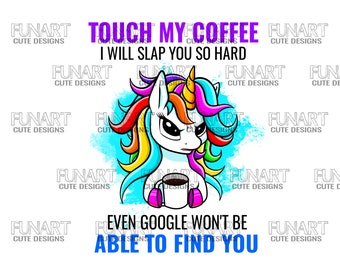 Funny Coffee Unicorn PNG File: Sublimation Design (Digital Download)