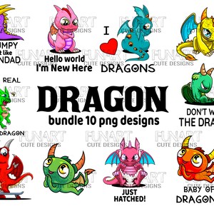 10 Dragon Designs  PNG File, Sublimation Design, dragons Digital Download,  little dragon Designs Downloads