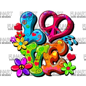 Hippie peace love  flowers PNG File