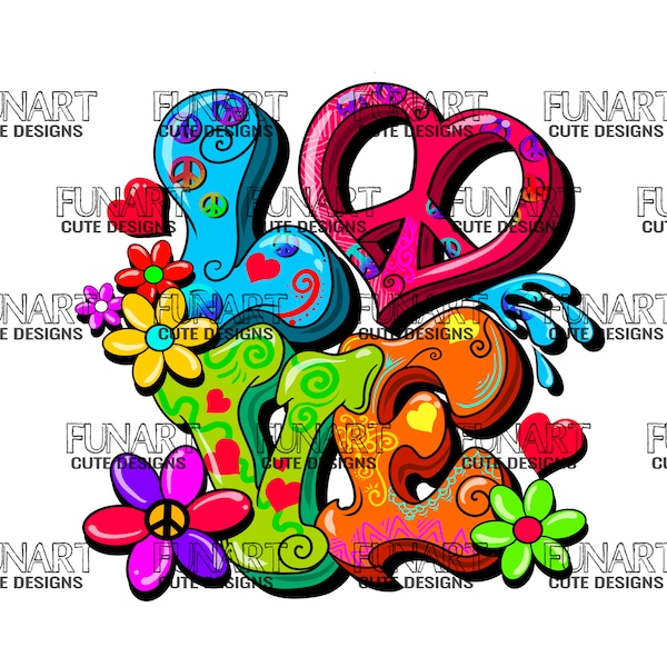 Hippie peace love  flowers PNG File, Sublimation Design, Digital Download, hippie Sublimation Designs Downloads