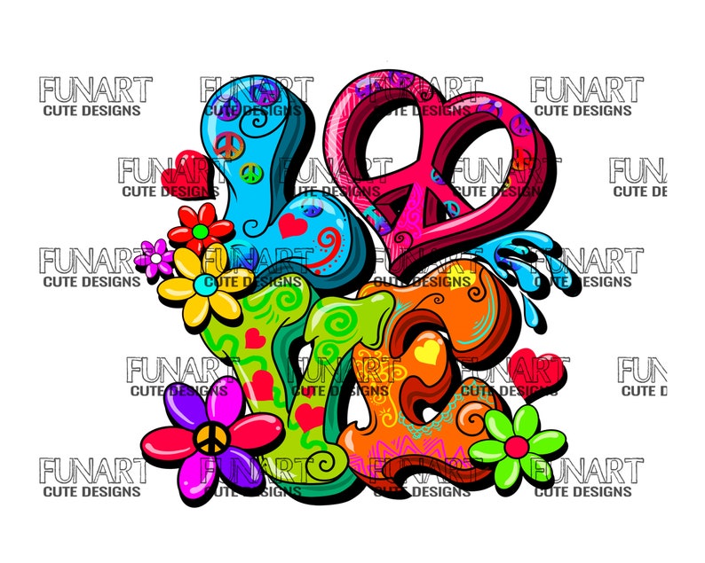Hippie peace love flowers PNG File Sublimation Design | Etsy