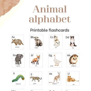 Watercolor Animal Alphabet Flashcards