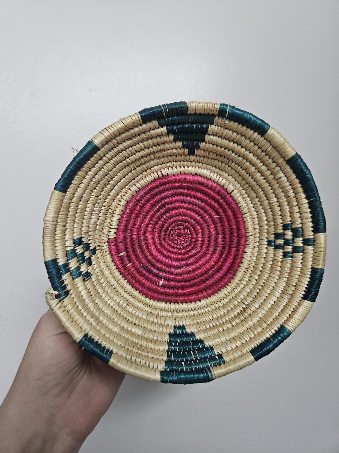 Vintage African Hand-coiled Wall Basket | Artisan Woven  African Eswatini Hand Woven Coiled Hanging Wall Basket Bowl Late 20th Century main image 0