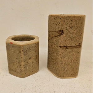 Pair of pretty pottery  stone double sided  candle holders