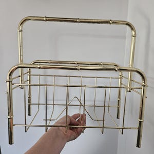 Vintage Brass Magazine Rack, Faux Bamboo Newspaper Holder, Hollywood Regency Magazine Stand, Mid Century Brass Rack, Vintage Home Decor