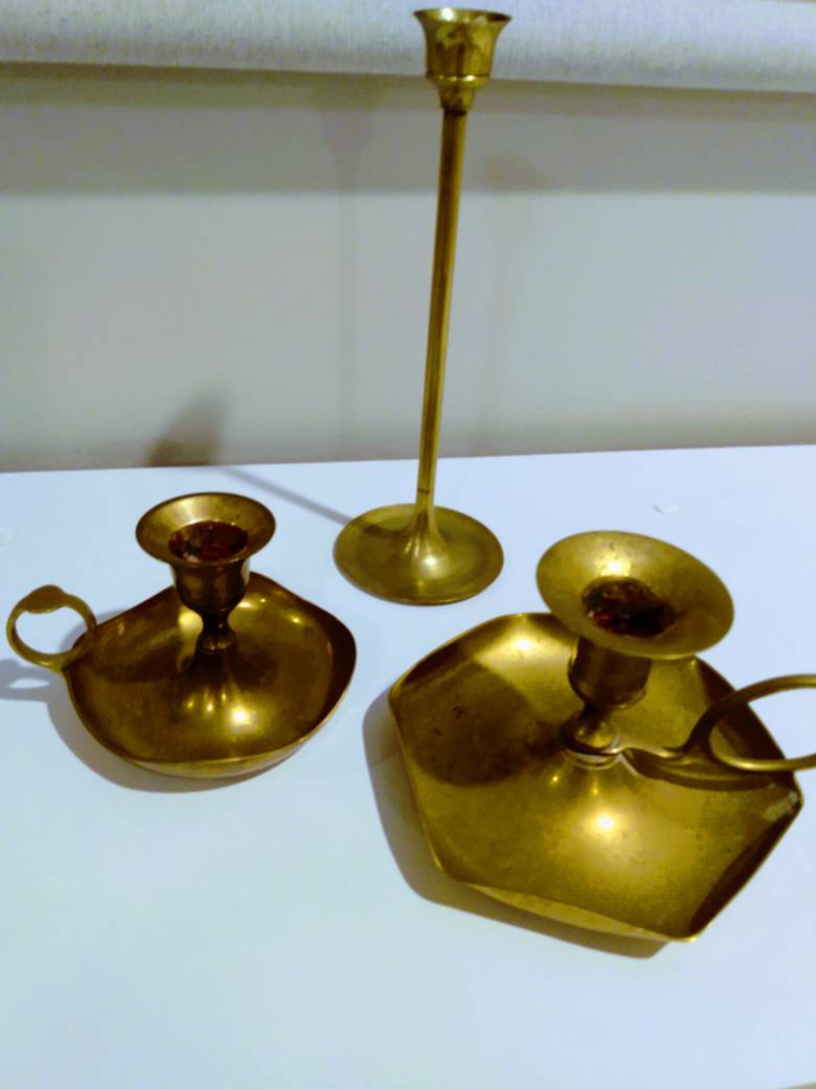 Set of 3 brass bohemian vintage candlestick holders vtg boho Etsy