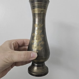 sweet floral etched brass vase