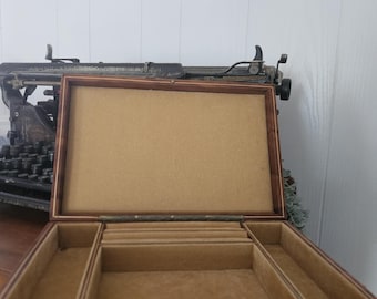 Caja de joyería de madera vintage con compartimentos – Caja de recuerdos con acabado de piel sintética – Organizador retro