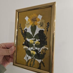 Golden Bloom - 5x7 Pressed Floral Art in Vintage Brass Frame
