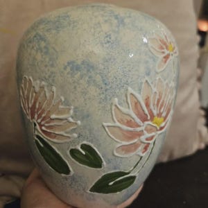 Handpainted Handmade Floral Sponge Ware Pottery Vase