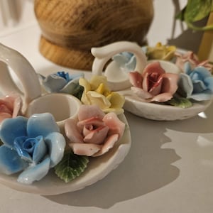 Pair of Bone China Floral Candlestick Holders Japan