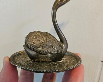 Beautiful vintage silver plated swan ring holder display