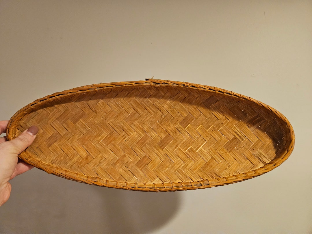 Beautiful Large Vintage Oval Flat Woven Basket Gallery Wall Basket Wall