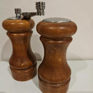 Gorgeous pair of vintage wooden salt and pepper shakers boho kitchen