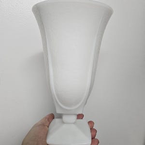 Vintage White Milk Glass Pedestal Planter Vase Art Deco Style Square Base 8.5”