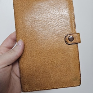Portafoglio da viaggio vintage in pregiata pelle marrone chiaro con portapassaporto, portadocumenti, anni '70, Giappone