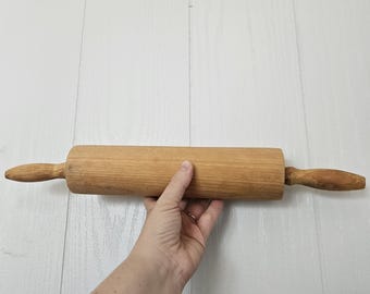 Vintage Wooden Rolling Pin | Large Solid Wood Rolling Pin with Handles | Farmhouse Kitchen Decor | Rustic Baking Tool | Primitive Kitchen