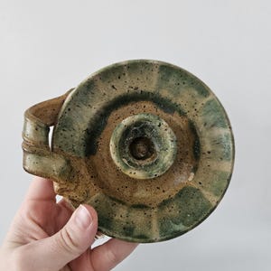 Vintage Studio Pottery Chamberstick – Signed Green Brown Stoneware Candle Holder