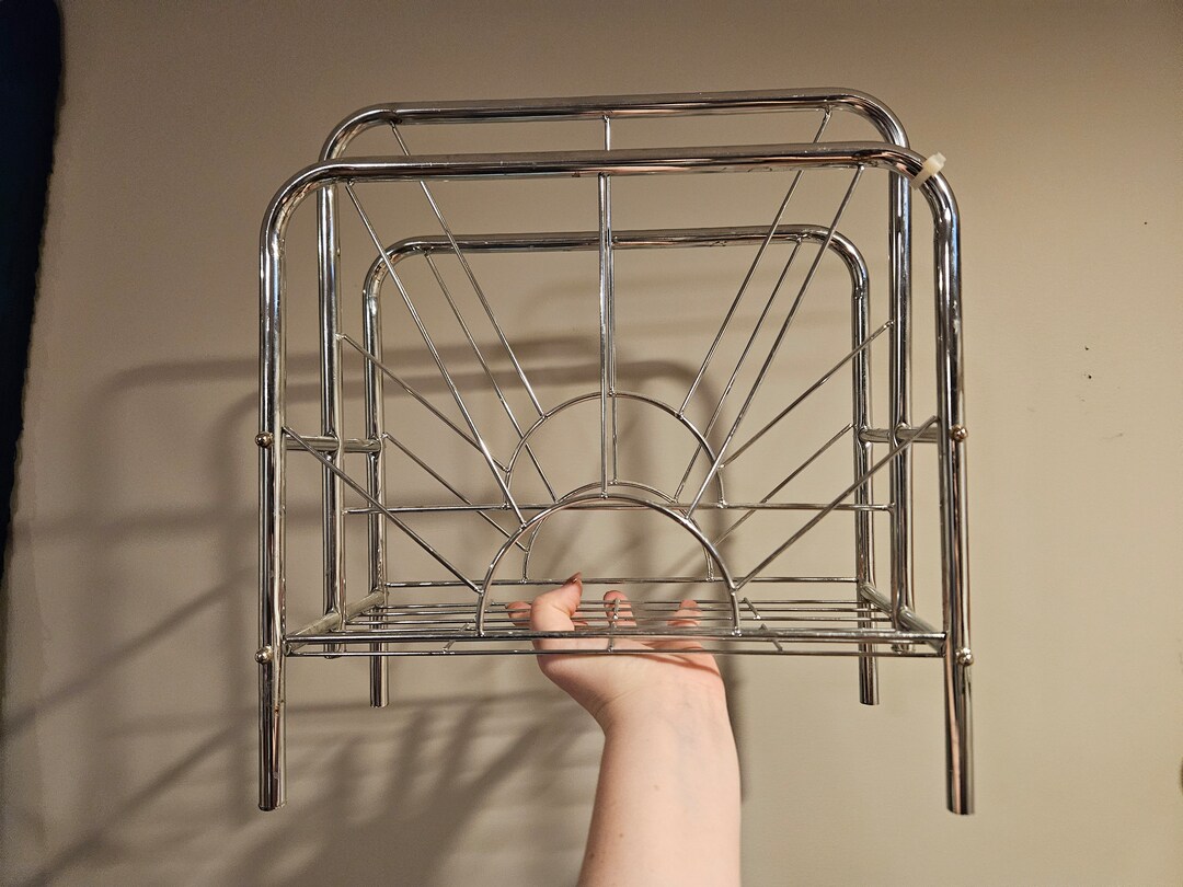 Vintage Chrome Sunburst Magazine Book Rack - Etsy