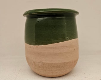 Beautiful rustic boho vintage handmade green pottery vase