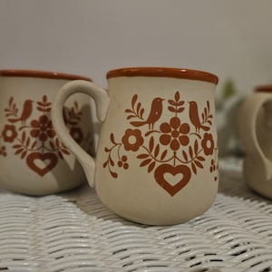 Japan earthenware mugs floral bird friendship pattern (listing is for ONE)