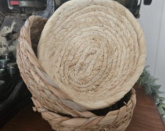 Set of 3 Vintage Handwoven Straw Baskets | Rustic Boho Decor | Natural Fiber Nesting Bowls | Farmhouse Cottagecore