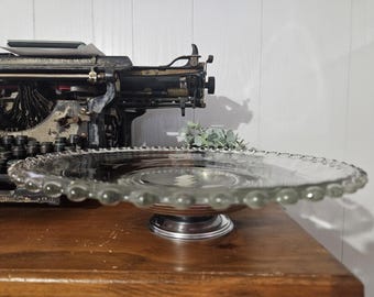 Vintage Glass Pedestal Cake Stand with Beaded Edge – 13”