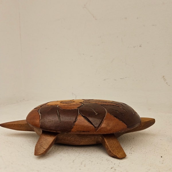 Sweet carved wood turtle trinket box
