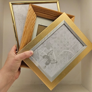 Set of three (3)  vintage  boho brass and  wood frames gallery wall display