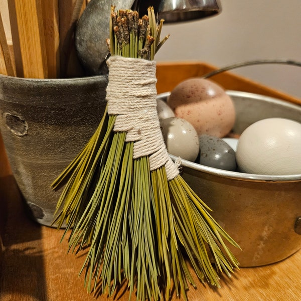 Handmade pine needle rustic boho natural hand broom