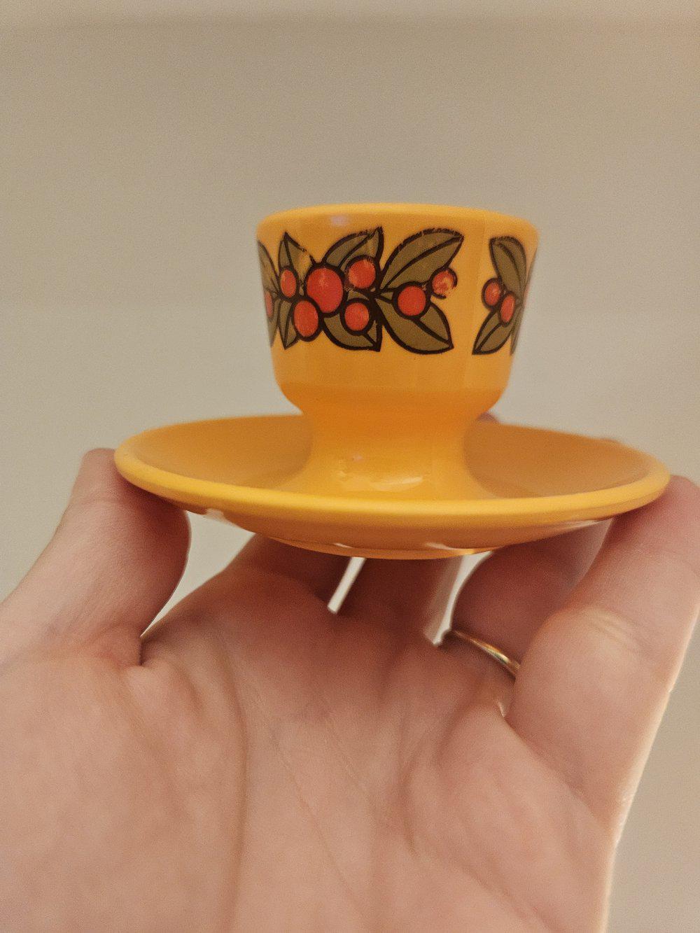 ヴィンテージ エムサ イエロー エッグカップ 4個セット | 西ドイツ 花