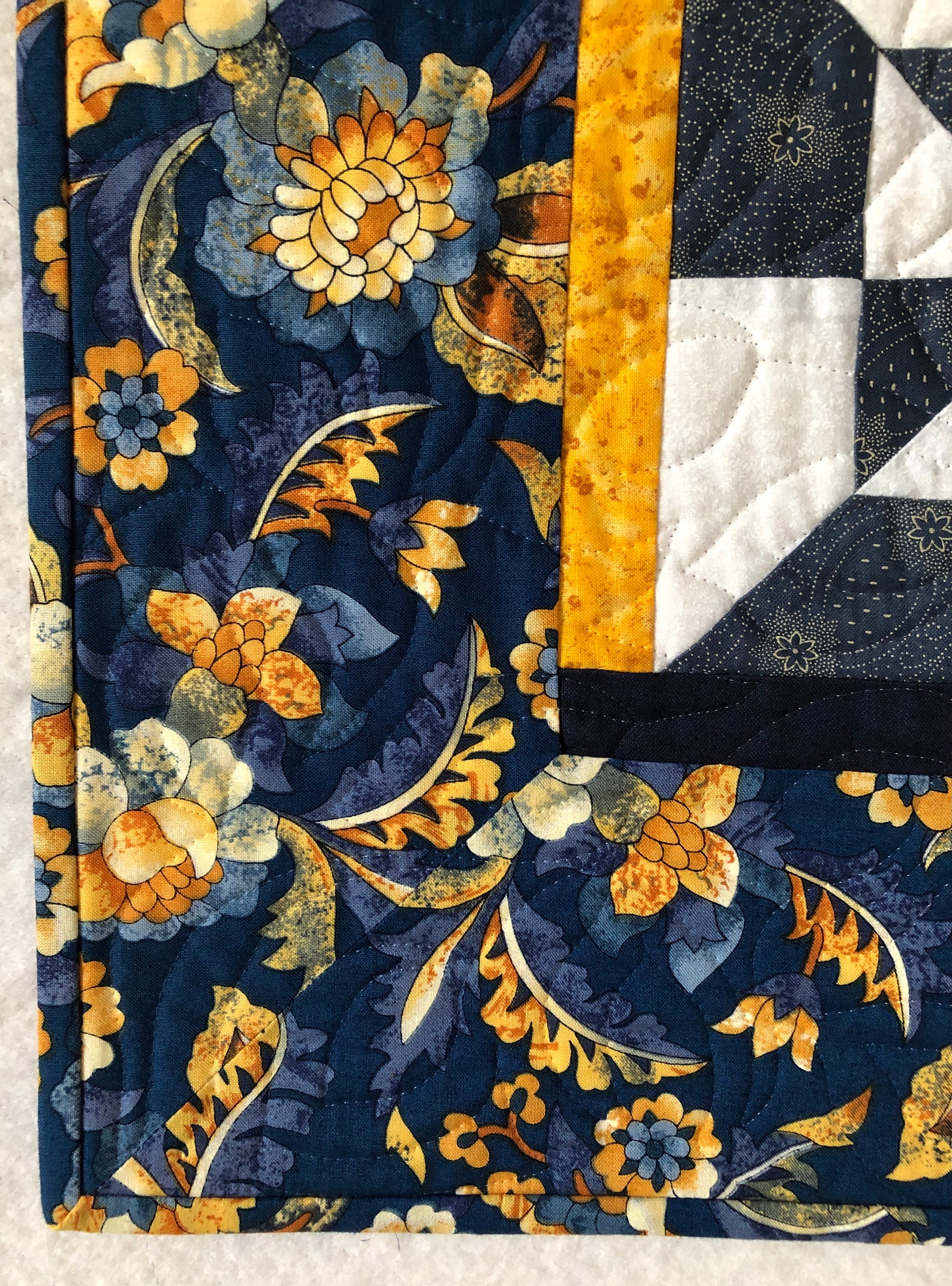 Blue White and Gold Quilt Quilted Wall Hanging Throw Quilt Etsy