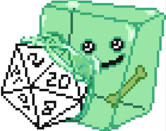 Gelatinous Cube D20 Cross Stitch - Pattern and Kit Available (Kit Version)