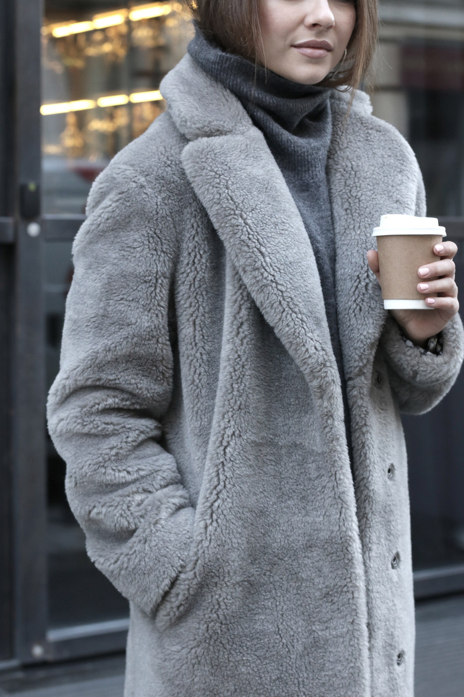 Gray Faux Fur Coat for Women Long Faux Fur Wool Coat Grey Etsy