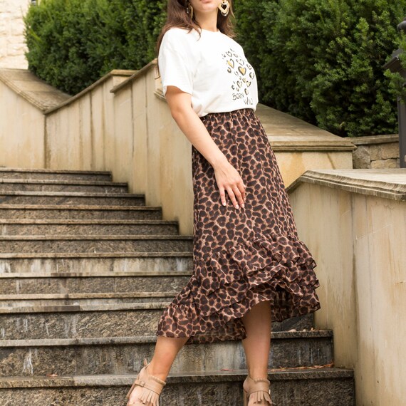 asymmetrical leopard skirt