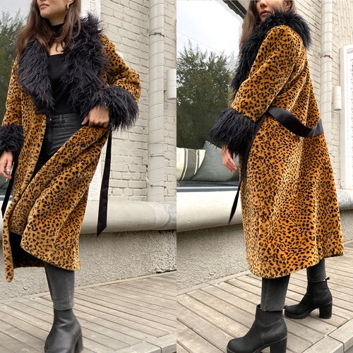 Leopard Print Faux Fur Coat Animal Print Full Length Fake Fur - Etsy