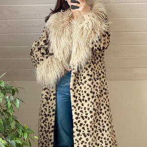 Leopard Print Faux Fur Coat, Animal Print Full Length Fake Fur Coat for ...