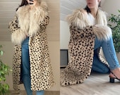 Leopard Print Faux Fur Coat, Animal Print Full Length Fake