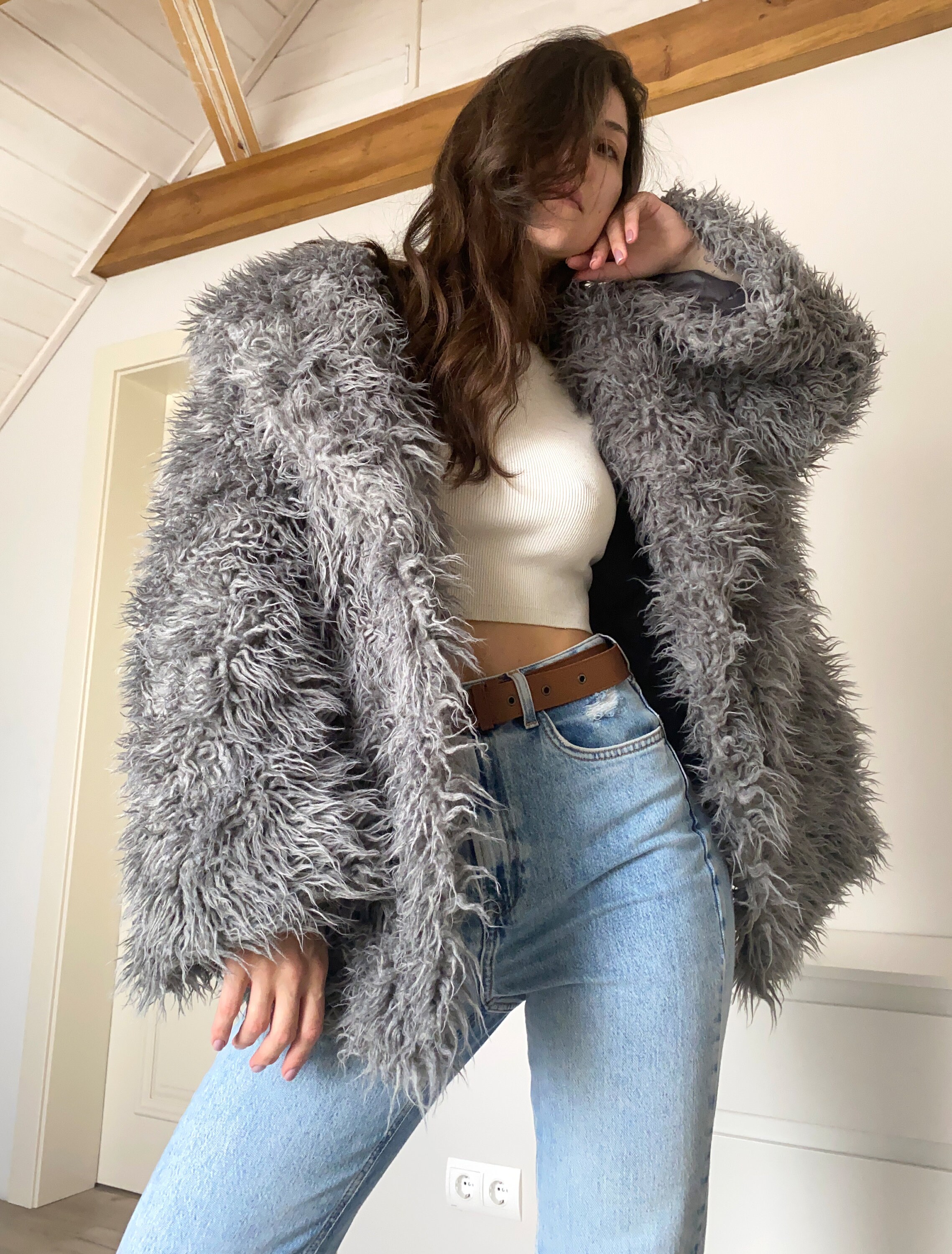 Larissa grey faux fur hooded coat online