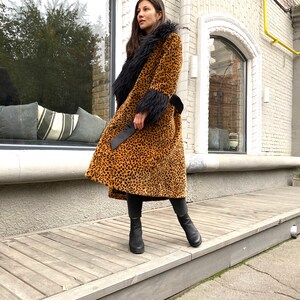 Leopard Print Faux Fur Coat for Women, Animal Print Full Length Fake ...