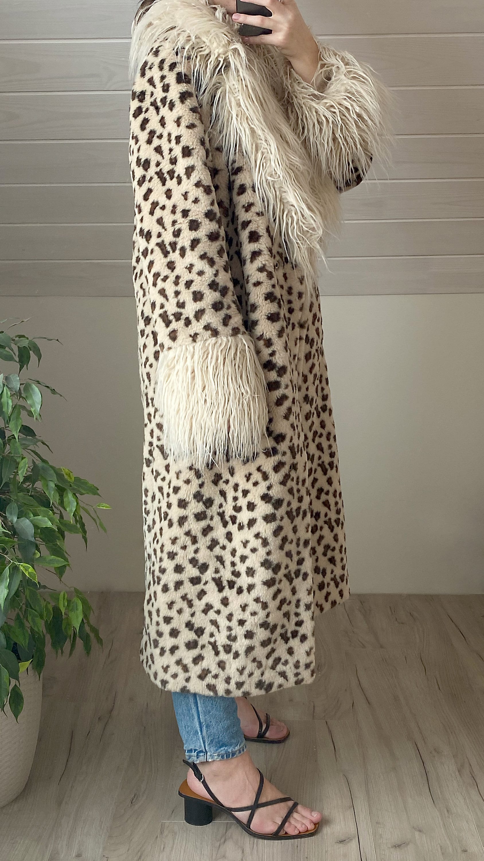 Leopard Print Faux Fur Coat, Animal Print Full Length Fake Fur Coat for ...