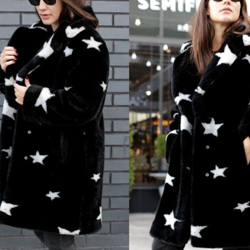 Star Print Faux Mink Black Jacket
