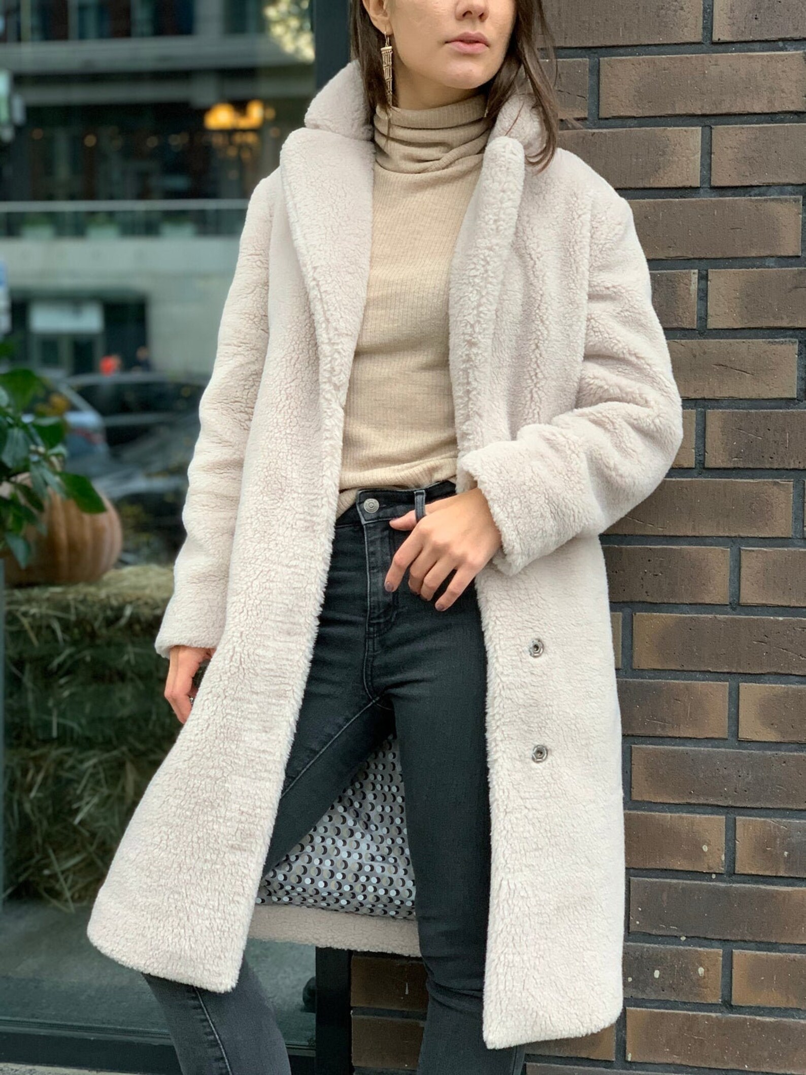 Gray Faux Fur Coat for Women Long Faux Fur Wool Coat Grey Etsy