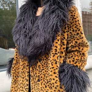 Leopard Print Faux Fur Coat for Women, Animal Print Full Length Fake ...