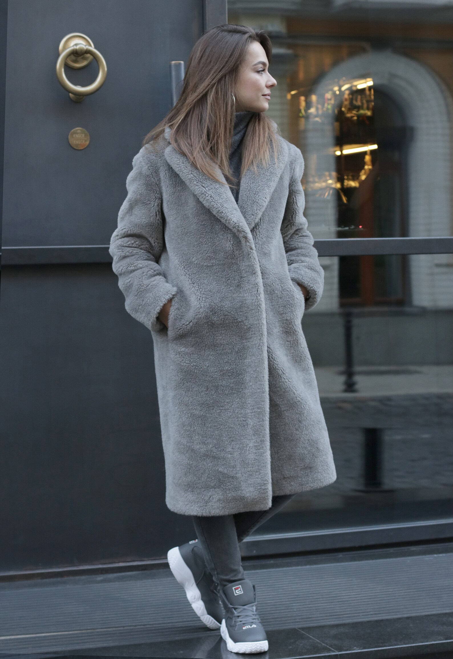 Gray Faux Fur Coat for Women Long Faux Fur Wool Coat Grey Etsy