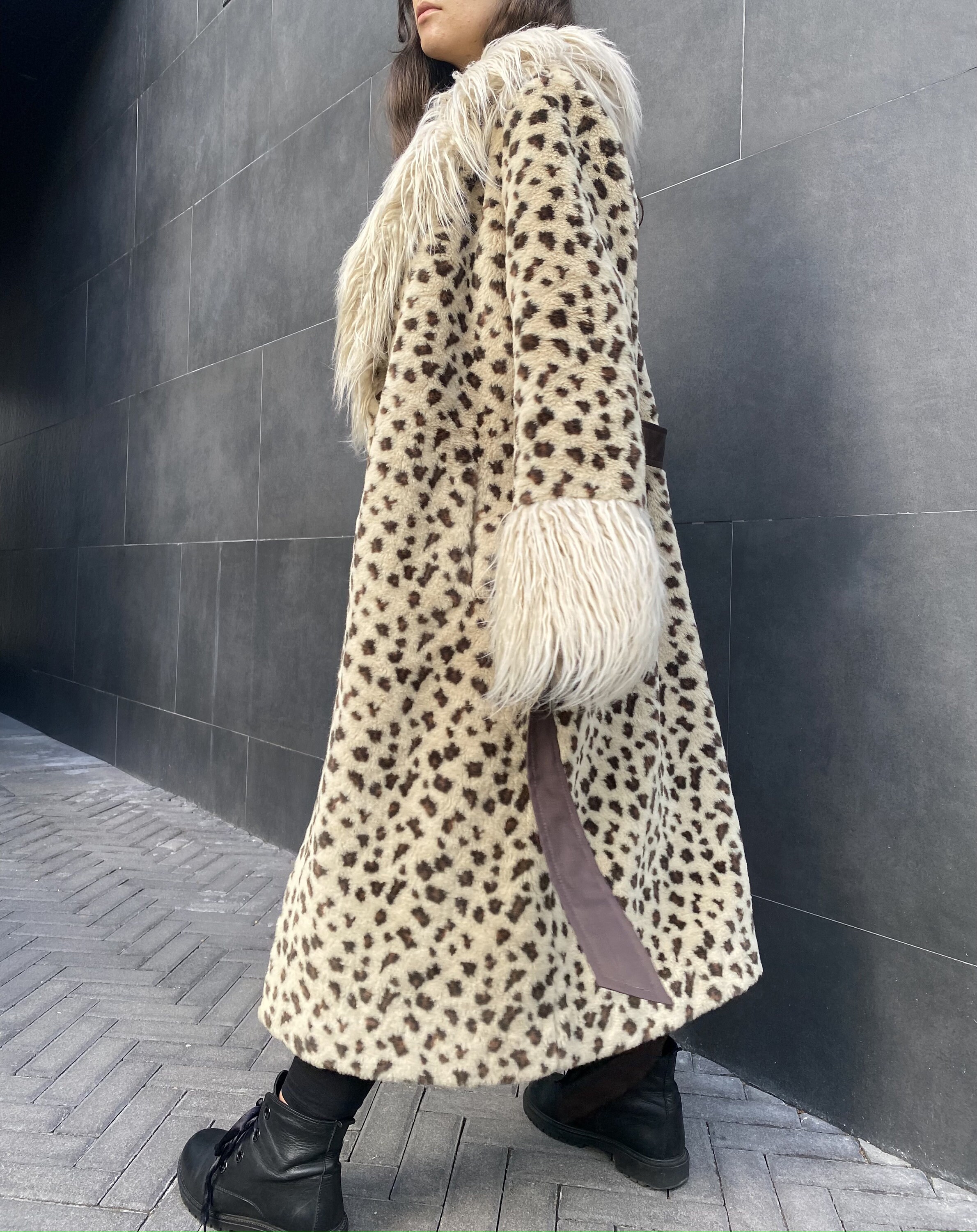 Afghan Faux Fur Coat for Woman in Leopard Print, Long Fake Fur Coat in ...