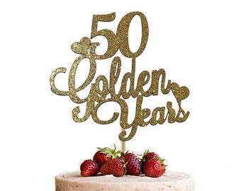 50 Golden Years Double sided gold glitter cake topper
